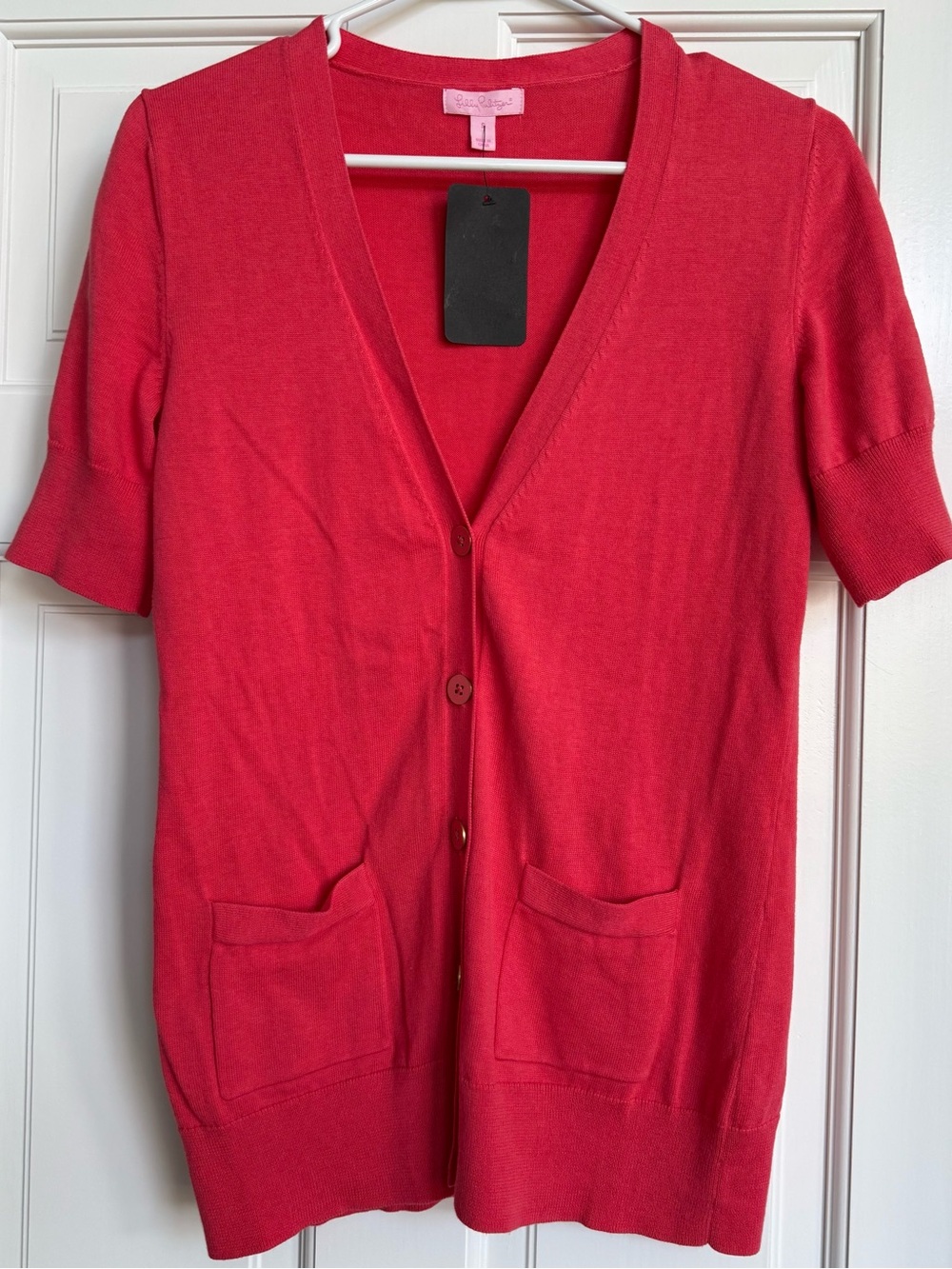 Lilly Pulitzer Short-Sleeve V-Neck Coral-Red Cardigan